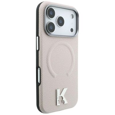 4. Karl Lagerfeld MagSafe Hülle mit geprägtem Ringmuster und Kameo-Logo für iPhone 18 Pro Max / 17 Pro Max – Beige