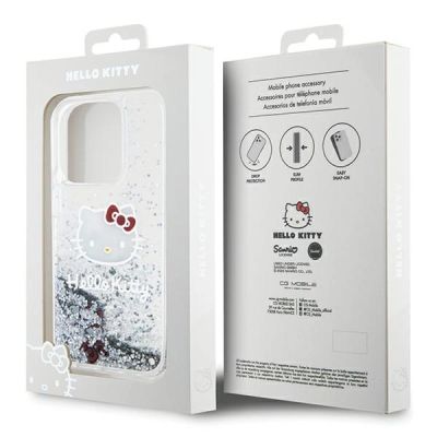 8. Hello Kitty Liquid Glitter Charms Kitty Head Hülle für iPhone 15 Pro – Silber