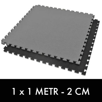 5. Gymnastikmatte mit Sicherheitszertifikat - Puzzle 1x1m - Schwarz - Grau 2 cm