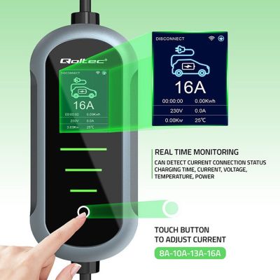 5. Qoltec Mobiles Ladegerät für Elektroautos (EV) mit 2-in-1-Anschluss Typ 2 | 3,5 kW | 230 V | SCHUKO 16 A | WLAN | TUYA | SMART LIFE | LCD | Tragbar | 5 m (52435)