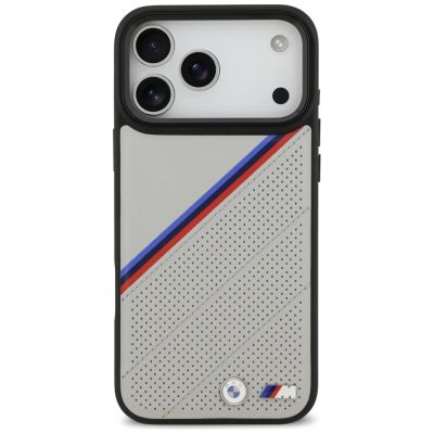 3. BMW M Tricolor Metal Logo MagSafe Case für iPhone 17 Pro Max – Grau