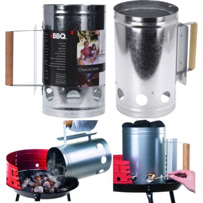 8. Kaminanzünder für Grill, Höhe 27,5 cm mit Holzgriff