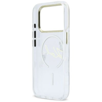 7. Karl Lagerfeld IML Choupettes Karl Script Logo MagSafe Hülle für iPhone 17 Pro Max – Transparent