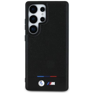 3. BMW Leder Tricolor Stripe MagSafena Samsung Galaxy S25 Ultra Hülle - Schwarz