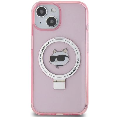 3. Karl Lagerfeld KLHMP15SHMRSCHP iPhone 15 6,1" rosa/rosa Hardcase Ringständer Choupette Head MagSafe