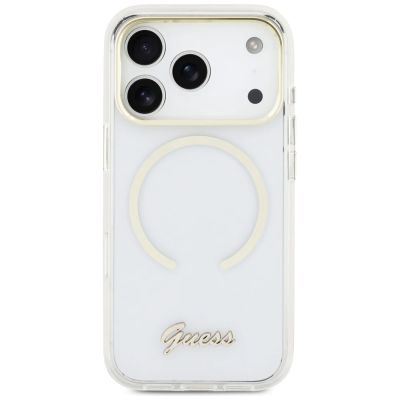 3. Guess IML Script Metal MagSafe Hülle für iPhone 17 Pro Max – Transparent