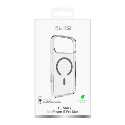 2. Puro Lite Mag TPU+PC Hülle kompatibel mit MagSafe für iPhone 17 Pro Max - Transparent mit grauem Ring