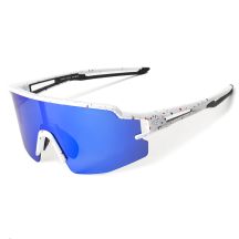 Rockbros Polarisierte Fahrradbrille mit UV-Schutz und Korrektureinsatz, blaue Gläser, Weiß