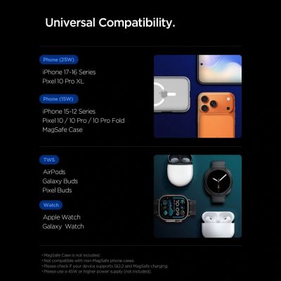 13. Spigen Essential Qi2.2 25W 3-in-1 MagSafe Magnetisches Kabelloses Ladegerät – Schwarz