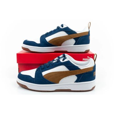 10. Puma Rebound v6 Herren-Sportschuhe, modisch und bequem, weiß, marineblau, braun