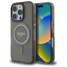 Guess IML Glitter Circle MagSafe Hülle für iPhone 16 Pro – Schwarz