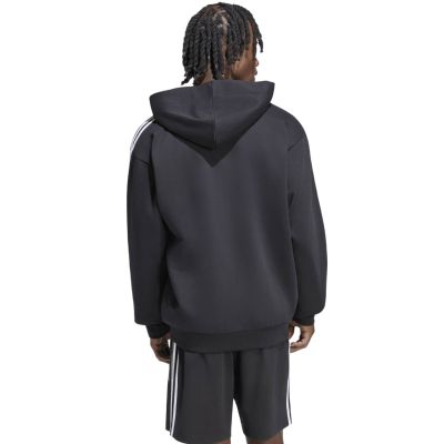 3. adidas Essentials Fleece-Kapuzenjacke für Herren mit 3 Streifen und durchgehendem Reißverschluss, Schwarz, KY6559