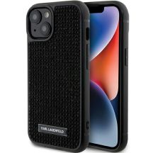Karl Lagerfeld Rhinestone Logo Metal Plate Hülle für iPhone 15 – Schwarz