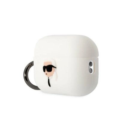 3. Karl Lagerfeld KLAP2RUNIKH AirPods Pro 2 Hülle weiß/weiß Silikon Karl Head 3D