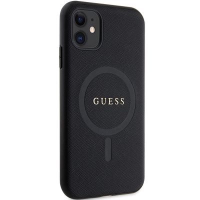 4. Guess GUHMN61PSAHMCK Hülle für iPhone 11 / Xr – schwarzes Saffiano MagSafe
