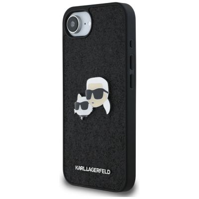 2. Karl Lagerfeld iPhone 16e Hülle mit festem Glitzer Karl&Choupette Heads Metallstift - Schwarz