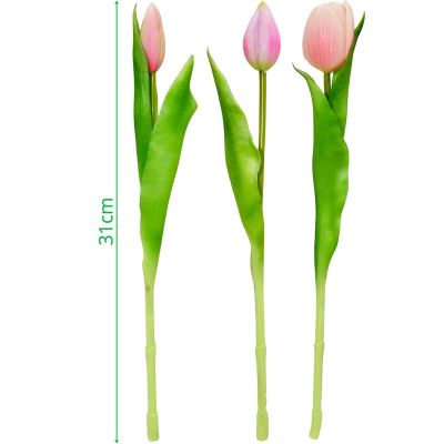 26. Strauß aus 7 rosa Tulpen, 31 cm, naturgetreue Frühlingsdekoration