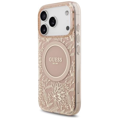 3. Guess IML Flowers Electro Pearl Strap MagSafe Case für iPhone 17 Pro - Rosa