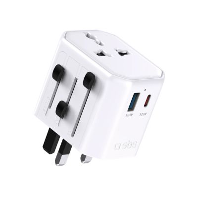 SBS TEADAPTUSBTCUNI USB-C/USB-A Universal-Reiseadapter – Weiß