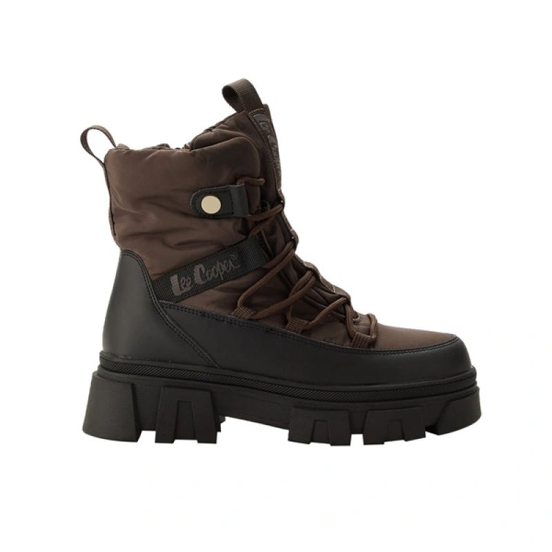 Lee Cooper Damen-Winterstiefel in Braun, gefütterte Boots mit Reißverschluss