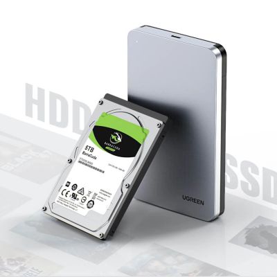 14. Ugreen CM300 70498 Schacht für 2,5'' SATA 3.0 6Gbit/s Festplatte – Grau + USB-C – USB-A Kabel 0,5 m