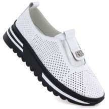 Weiße, durchbrochene Plateau-Schuhe aus Leder für Damen, S.Barski 7092