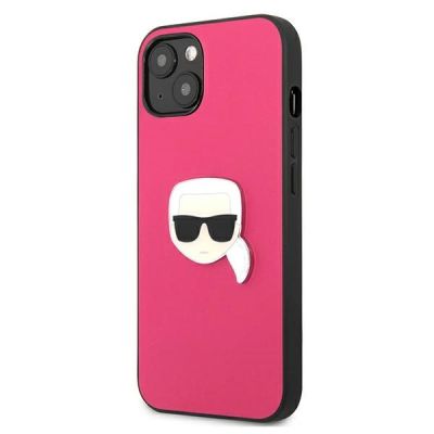 2. Karl Lagerfeld Leder Ikonik Karl's Head Metallhülle für iPhone 13 mini - Rosa