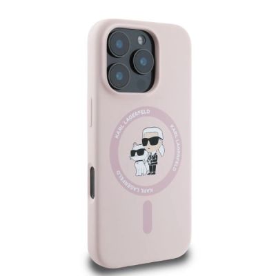 2. Karl Lagerfeld Silikon Karl&Choupette Heads MagSafe Hülle für iPhone 16 Pro Max – Rosa