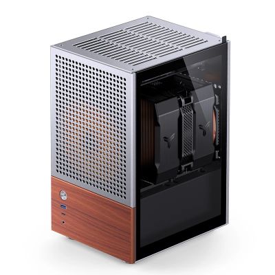 33. Jonsbo T6 Mini-Tower-PC-Gehäuse, Mini-ITX, gehärtetes Glas, Holz – Silber