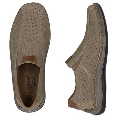4. Herren-Slipper aus Leder mit durchbrochenem Muster, braun, Rieker 05272-64