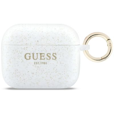 Guess Silikon-Glitzerringhülle für AirPods Pro 3 – Weiß