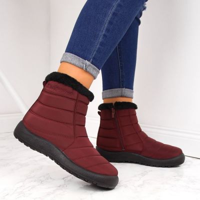 15. NEWS W EVE181C wasserdichte Schneestiefel mit Reißverschluss, Burgunderrot 