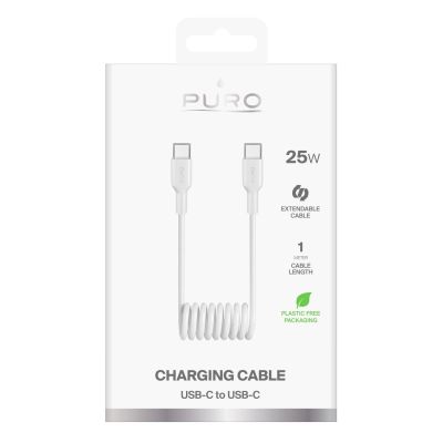 2. Puro 25W USB-C Spiralkabel - USB-C 1m - Weiß
