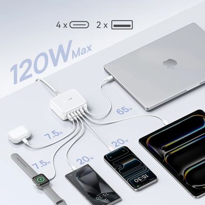 11. Baseus EnerFill FH21 120W Ladestation 4xUSB-C + 2xUSB-A - Weiß