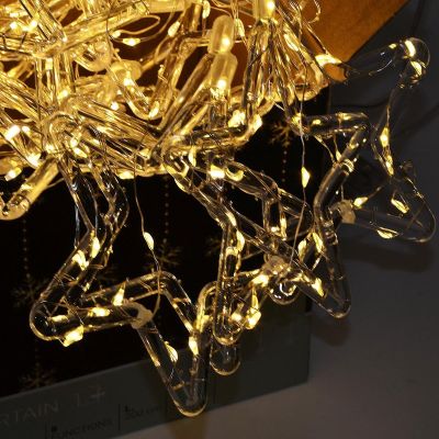 14. Weihnachtsbaumbeleuchtung, Lichtervorhang 120x120 cm, 235 LEDs, warmweiße Sterne