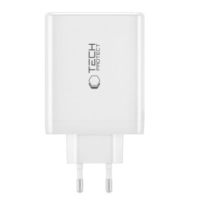 2. Tech-Protect NC100W-GAN GaN-Netzwerkladegerät 3x USB-C PD 100W / USB-A QC 3.0 - Weiß
