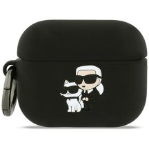 Karl Lagerfeld Silikonhülle mit Karl & Chaupette Kopf (3D) für AirPods Pro 3 – Schwarz