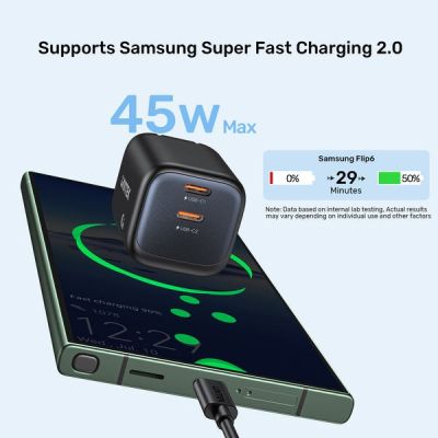 37. UNITEK 2x GAN 45W Ladegerät, 2x USB-C PD 3.0, QC, Schwarz