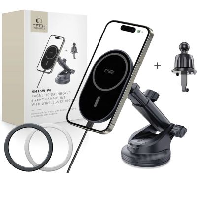 Tech-Protect mm15W-V6 Magnetischer MagSafe-Autohalter für Cockpit/Windschutzscheibe/Lüftungsschlitze – Schwarz