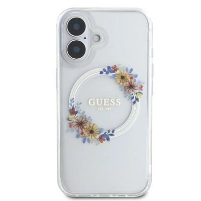 3. Guess IML Flowers Wreath MagSafe Case für iPhone 16 - Transparent