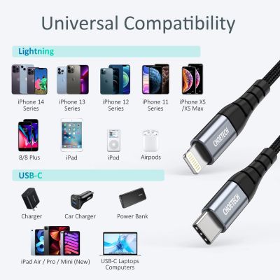 11. Choetech IP0039 USB-C/ Lightning MFi-Kabel, 1,2 m lang – Schwarz