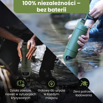 8. Extralink PURISOO+ Flasche mit Filtersystem und Pumpe, 400 ml, UF + ACF Filter, Wasserfilterflasche 0,4 l, Grün, Oliv