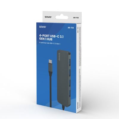3. SAVIO AK-54 Hub USB-C - 4 x USB-A, Grau