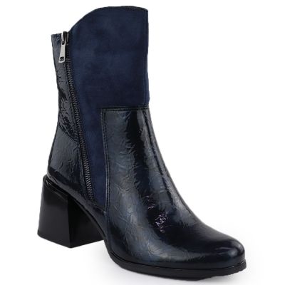 Damen-Lack-Stiefeletten mit Blockabsatz, blau M.Daszyński SA269-1