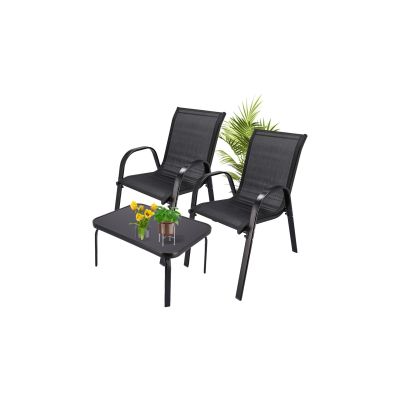 12. Klassisches Gartenmöbelset aus Textil aus dem Schwarzwald, zwei Stühle + schwarzer Tisch