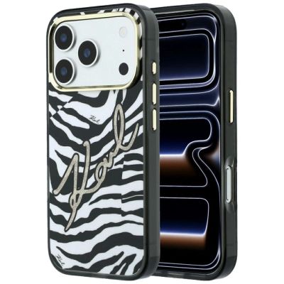 Karl Lagerfeld IML Signature Zebra Glitter MagSafe Hülle für iPhone 17 Pro Max / 18 Pro Max – Gold