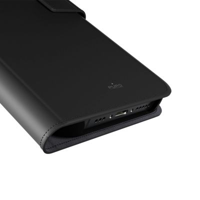 6. Puro Wallet Abnehmbare MagSafe 2in1 Öko-Lederhülle mit Klappe und Geldbörse für iPhone 16 Pro – Schwarz