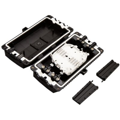 Flache Glasfaser-Durchgangsmuffe für 48 Spleiße KOMPLETT (vollständig ausgestattet: Spleißkassetten, Spleißschutz, Montageelemente, Schrumpfschläuche) ALANTEC