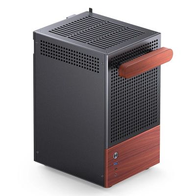 8. Jonsbo T6 Gehäuse, Mini-Tower, Mini-ITX, gehärtetes Glas, Holz – Schwarz