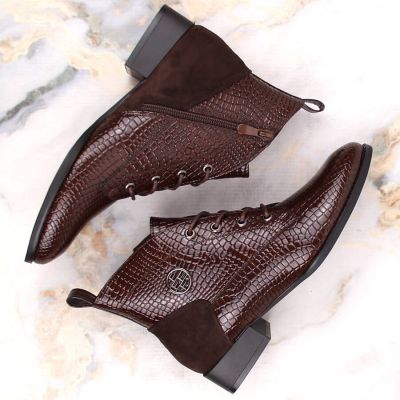 7. Filippo W PAW478B Stiefeletten aus braunem Lackleder mit isolierter Krokodilleder